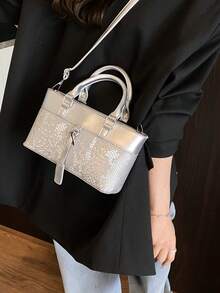 Nischenentwurf 2025 neue Schlangenhaut-PU-Leder Patchwork Retro vielseitige Handtasche, multifunktionale modische Umhängetasche geeignet für Frauen, für den täglichen Gebrauch & als Geschenk - Silber - Übersicht 4