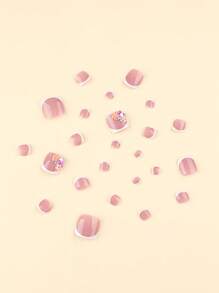 24 pezzi Unghie per i piedi bianche alla francese con fiori 3D, unghie per i piedi luccicanti con applicazione, unghie finte semplici, set per manicure che include 1 foglio di adesivi e 1 lima mini, perfetto per uso quotidiano