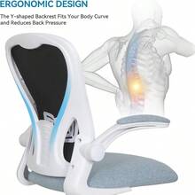 Ergonomic Desk Chair - Flip-Up Armrest Mesh With Lumbar Support, Mid-Back For Home Office & Conference Rooms, Grey - Dusty Blue - View 4