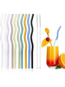 8 Peças Canudos de Vidro Coloridos Reutilizáveis, 4 Peças/2 Peças/1 Peça de 9" x 8 mm, Canudos de Bebida Fofos Resistentes a Impactos com 2 Escovas de Limpeza para Bebidas, Café, Suco, Coquetel, Chás, Material Escolar