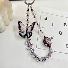 水晶蝴蝶串珠手机挂饰，【防摔】可拆卸时尚水晶手链挂绳，适用于手机、包包、钥匙扣、相机，可用作吊坠装饰