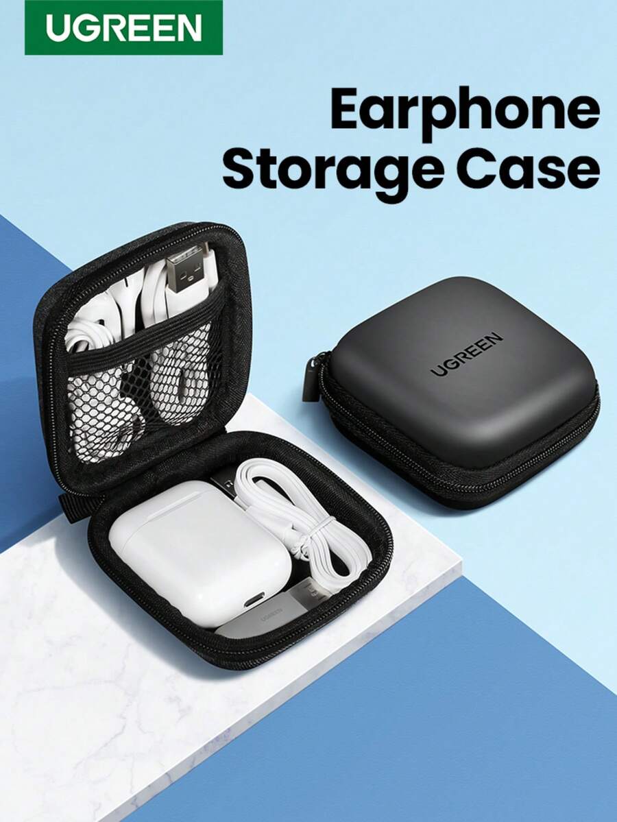 UGREEN 耳机盒硬耳机包适用于 Earpods Sennheiser 耳垫无线蓝牙耳机配件手机配件收纳袋线缆整理器 - 黑色 - 查看 1