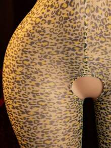 Sexy Lingerie One-Piece Stockings Leopard Print Strap With Crotch One-Piece Stockings Women's Erotic Clothing Erotic One-Piece Clothing Stockings Sexy Full Body Suit Fishing Net Jumpsuit