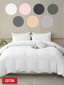 2/3 Pcs Cotton Duvet Set, Breathable And Cozy Bedding Set For Bedroom, All Season, 1 Piece Duvet Cover With 1/2 Pieces Pillow Cases (No Filling), Machine Washable - White - View 2