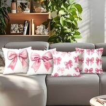 4件套粉色蝴蝶结装饰靠垫套，单面印花 45*45cm