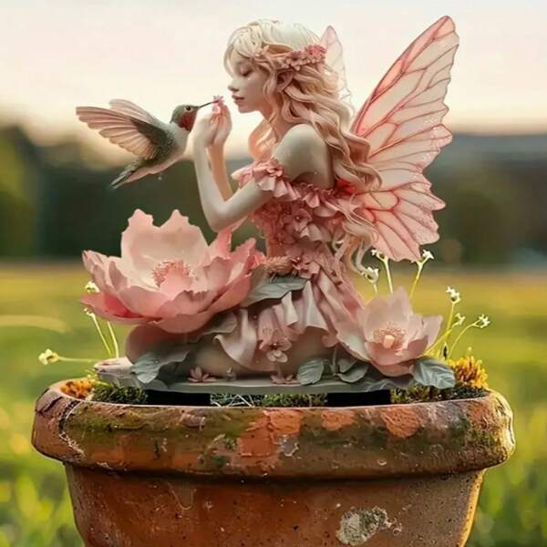 1 Piece, 2D Plan, Fairy And Bird Garden Stake, Acrylic Art Decoration Ground Plug, Suitable For Potted Plants, Lawns, Outdoor Decoration