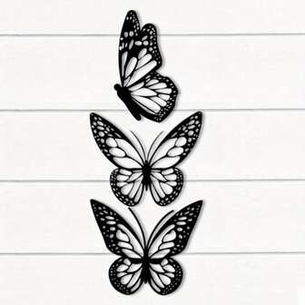 3 piezas de esculturas de pared de mariposas de metal, decoración colgante de estilo clásico para interiores/exteriores, decoración de arte de pared de hierro negro para jardín, cerca, dormitorio, cocina, sala de estar, comedor, oficina