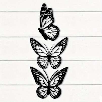 3pcs Metal Butterfly Wall Decor, Classic Style Indoor/Outdoor Hanging Decoration, Black Iron Art Wall Ornament, Suitable For Garden, Fence, Bedroom, Kitchen, Living Room, Dining Room, Office And More