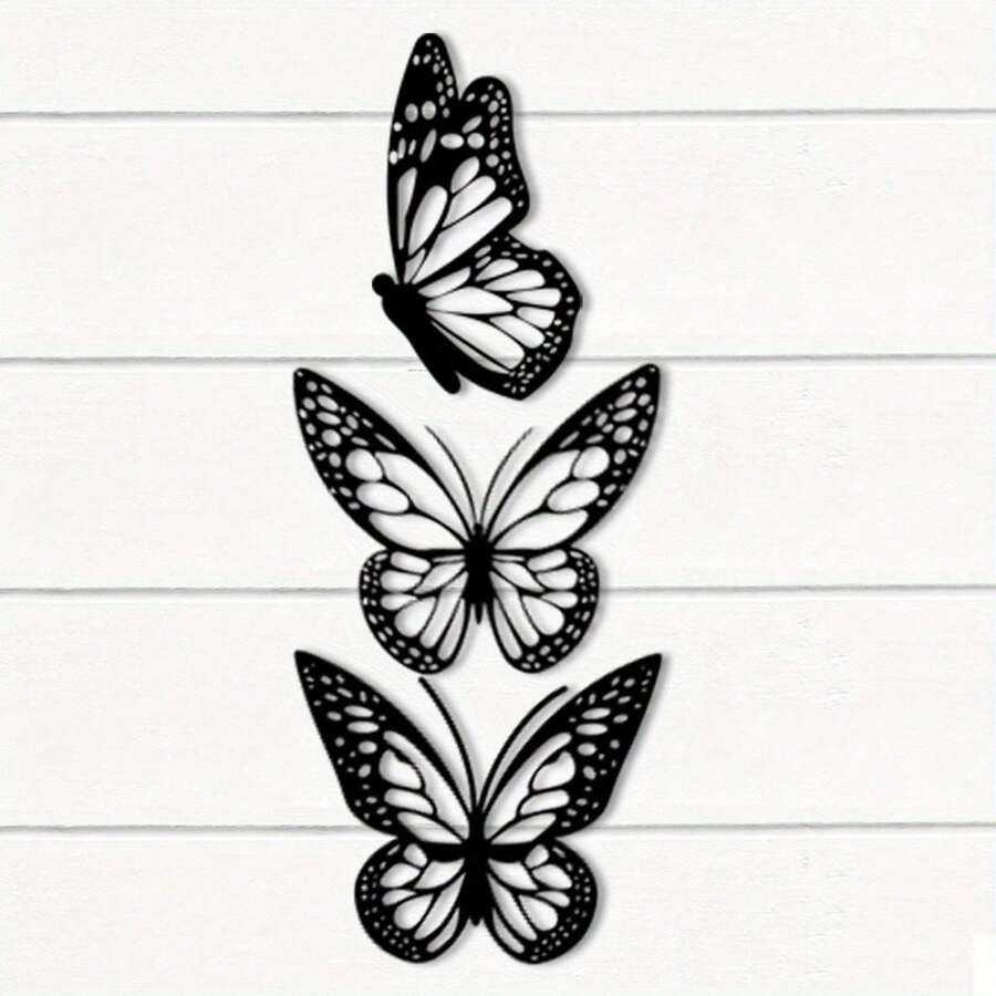 3 PCS Metal Butterfly Wall Sculpture, Classic Style Indoor/Outdoor Hanging Decor, Black Iron Wall Art Decor For Garden Fence Bedroom Kitchen Living Room Dining Room Office