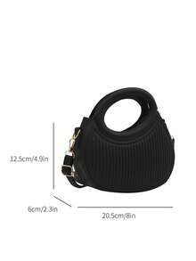 时尚经典小众设计温柔女士通勤约会单肩斜挎包条纹压花手提包时尚圆形斜挎包女士双手柄新颖钱包 - 黑色 - 查看 2