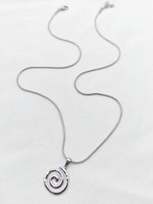 1pc European & American New Fashion Niche Elegant Stainless Steel Asymmetrical Spiral Pendant Necklace, High-End Sweater Chain - Vortex - View 9