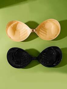 1pc Thick Adhesive Bra, Backless Invisible Bra For Small Bust, Reusable Padded Bra, Apricot Color - Apricot - View 1