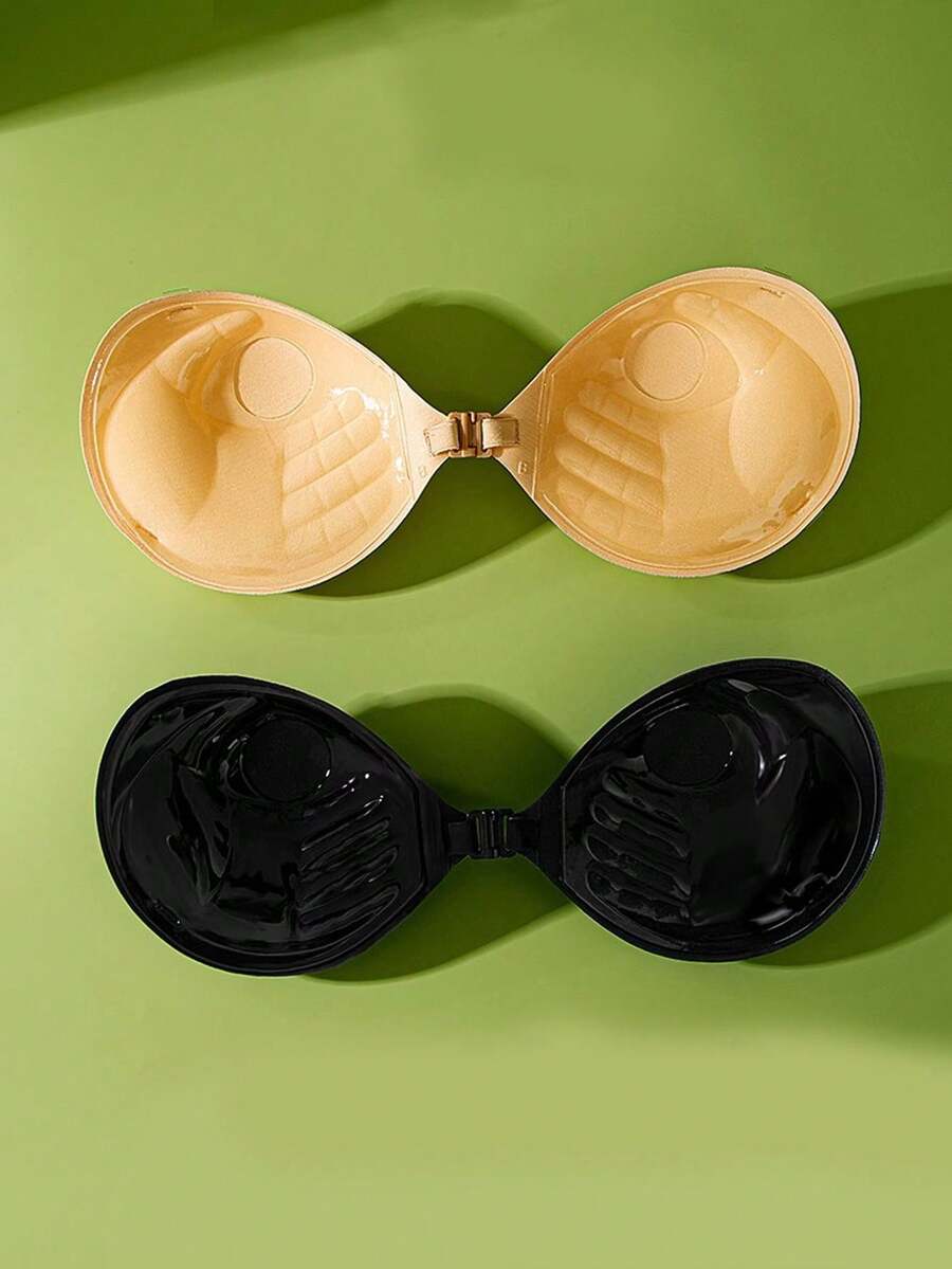 1pc Thick Adhesive Bra, Backless Invisible Bra For Small Bust, Reusable Padded Bra, Apricot Color - Apricot - View 1