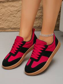 时尚女士平底休闲鞋、派对鞋、女鞋、轻便跑步鞋 - 黑紅 - 查看 3
