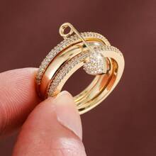 1 pieza Anillo con diseño de corazón multicapa desmontable con circonita cúbica incrustada para mujer