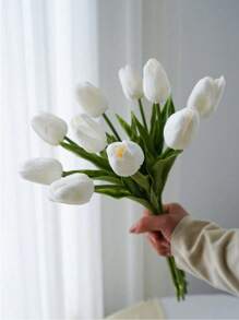 2pcs/10pcs WhiteTulip Artificial Flowers With Real Touch ,Fake Flowers,White Tulip Silk Flowers, Suitable For Mother's Day Gifts, Table Decoration, Wedding, Party, DIY Flower Bouquet, Home Decor, Artificial Plastic Flowers, Decorations, Wedding Decorations,Easter Spring Wreath Wedding Bouquet