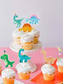 16 件恐龙纸杯蛋糕装饰可爱恐龙纸杯蛋糕装饰恐龙主题婴儿洗礼生日派对蛋糕装饰用品 - 彩色 - 查看 4