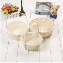 Cesta tejida redonda con flores, cesta pequeña de estilo rústico y campestre para niña de las flores, cesta para lanzar flores, cesta para empaquetar regalos de flores, cesta romántica para la niña de las flores en la boda, cesta decorativa de almacenamiento