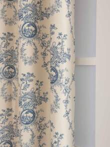 1pc European Style Floral Design Blackout Decorative Curtain - Blue - View 7