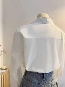 Stylish V-Neck White Long Sleeve Blouse For Women, Korean Oversized Casual Office Wear Top