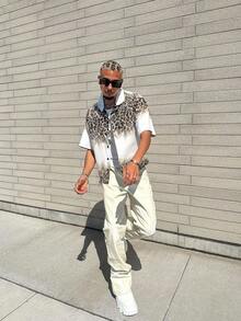 2025 Men's Fashionable Leopard Print Short Sleeve Shirt, Spring/Summer - Multicolor - View 2