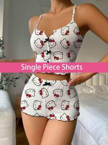 Sanrio 1 pieza Pantalones de pijama estilo Hello Kitty, pantalones cortos de verano para mujer, ropa de dormir, pantalones cortos de descanso, pantalones de pijama con diseño de Hello Kitty