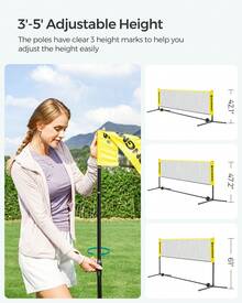 SONGMICS Badminton Net, Height Adjustable Volleyball Net, Pickleball Net For Junior Tennis, Indoor Outdoor Court, Foldable Nylon Net With Poles 10ft/13ft/16.5ft Wide, Yellow - 黃色 - 查看 2