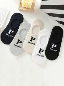5 Pairs Men's Summer Letter 'P' Pattern Invisible Ankle Leg Warmers, Silicone Non-Slip, Low Vamp Sock Set - Multicolor - View 3