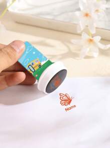 1pc Custom Round Signature Stamp For Kids With Transparent Shell, Name Stamps Personalized, DIY Customized Self Inking Name Stamp, Stamps For Signing Name With Icons