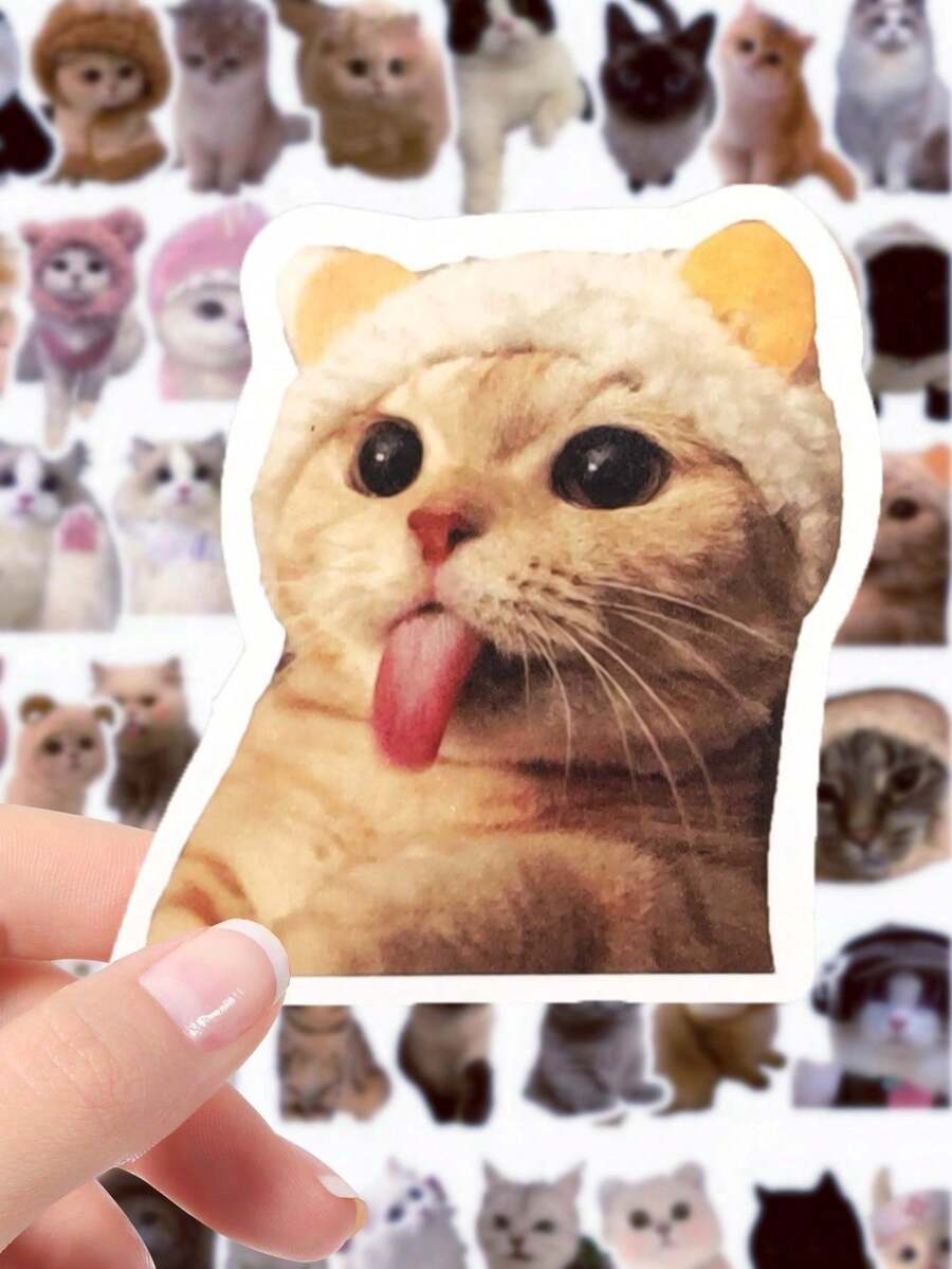 60pcs Cat Stickers, Internet Celebrity Cat Graffiti Stickers, Cute & Funny Cat Face Decals, Cross-Border - Multicolor - View 1