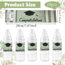 10pcs/Set Graduation Theme Water Bottle Labels, Light Green Background Black Text Gift Wrapping Labels, Suitable For Decorating Drinks, Cans, Cups For Birthday, Shower, Engagement, Picnic Party Occasions, Wedding Water Bottle Labels, Gift Wrapping Supplies
