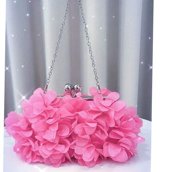 Sac pochette satin à fleurs petit et doux, convient pour les fêtes, la mariée, la demoiselle d'honneur, sac à épaule
