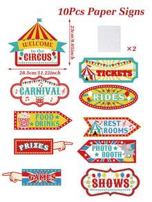 Señales direccionales para fiesta de circo y carnaval, dando la bienvenida a los artistas en una celebración de fiesta de cumpleaños con temática, decoraciones para fiesta de cumpleaños festiva, accesorios de fondo de papel - Multicolor - Ver 4