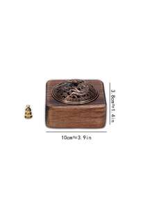 1pc Luxury Vintage Tea Art Zen Style Round Cloud Wood Incense Burner, Walnut Wood Zen Incense Holder With Tray, Suitable For Home Use Or As Gift