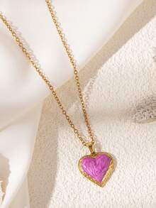 1pc Retro Colorful Drip Oil Heart Shaped 18K Gold Plated Stainless Steel Pendant Necklace, Fashionable Jewelry Gift For Stylish Lover - Gold - View 21