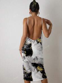 Casual Summer Beach Holiday Marble Print Wrap-Around Tank Dress For Women