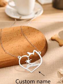 1pc Customized Pet Name Necklace, Stainless Steel, Children's Day Gift, Couple Anniversary Gift, Christmas Gift - Multicolor - View 2