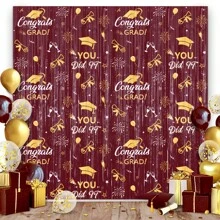 2pcs 2025 Class Graduation Photography Backdrop Black Gold Glitter Bokeh Graduation Party Background 2025 Congrats Grad Prom Party Decoration Banner (Five Colors Available