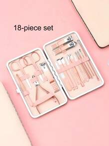 1 Set, Motivo personalizzabile a lettere, Kit per la cura delle unghie portatile professionale, Design a rose e lettere, Rifinitore per sopracciglia e viso, Attrezzi per la cura delle unghie in acciaio inossidabile, Con custodia in pelle di lusso, Adatto per uso domestico e da viaggio