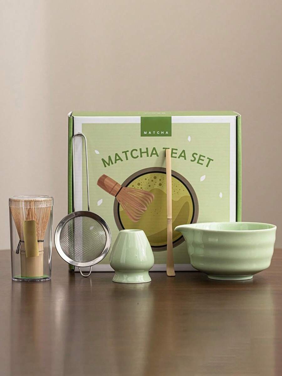 5-Piece Matcha Set, Ceramic Matcha Bowl, Natural Bamboo Whisk, Suitable For Beginners, Tea Set, Matcha Preparation Tools, Gift Box, Great Gift For Back To School Season - Five-piece Set - View 1