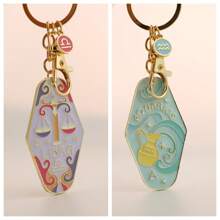 1 pièce Porte-clés signe du zodiaque Bélier/Taureau style bohème, anneau de clé d'hôtel en métal émaillé, cadeau parfait pour la famille, les amis, les collègues, les partenaires, les anniversaires, les accessoires de voiture, les breloques de sac, l'école, le style gothique mignon Y2K