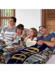 个性化爸爸毯，可印照片和文字 - 父亲节、生日、圣诞节的完美礼物，可来自女儿、儿子、妻子 - 舒适的法兰绒毯，可定制照片拼贴，也适合作为母亲节礼物、返校季时尚单品，送给家人 - 彩色 - 查看 3