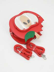 1pc Japanese-Style Red Apple Transparent Backpack, High-Quality PU Material Satin Fabric, Can Display Anime Badges, Creative Design, Zipper Opening Can Be Used As Shoulder Bag, Adjustable Shoulder Straps, Cute Japanese Sweet & Quirky Red Apple Ladies Bag, Suitable For Daily Commute, School, Anime Convention, Gift, Shopping, Party - Red - View 9