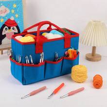 1pc New Diy Handmade Knitting Storage Bag Crochet Hook Wool Storage, Household Goods Storage Bag Large Capacity Portable Miscellaneous Storage Bag, Suitable For Home Items Storage, Travelling Out Of The Use Of Holiday Family Gifts