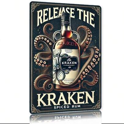 Room Decor Kraken Spiced Rum Vintage/ 7.8x11.8 Inch Metal Sign/ Iron Wall Art For Home & Office Decor/ Materil/ Ideal Gift For Living Room/ Bar/ Cafe/ Indoor Outdoor - 1pc