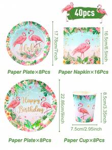 Hawaiian Flamingo Pattern Disposable Paper Tableware Set, Tropical Summer Hawaii Theme Birthday Babe Shower Party Decoration Supplies, 8pcs 7/9inch Paper Plates, 8pcs Paper Cups, 16pcs Paper Napkins For Family Summer Holiday Activities Event Party Table Decoration, Home Kitchen Table Ornaments - Hawaiian Flamingo - View 10
