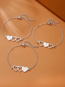3 Stücke/Set Armband-Set aus Edelstahl in Herzform, ideal als Muttertagsgeschenk oder für den täglichen Gebrauch von Frauen