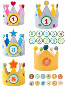 1Set Crown Shaped Birthday Decorative Hat,Felt Adjustable Crown Birthday Hat With Number 0-9 Including Five Styles,Birthday Party Decoration,Photo Props Decor,DIY Decorative Hat,1st Birthday Party Accessory,Dress Up Headwear,Babyshower,Gender Reveal Party Decor,Party Favors,Holiday Party Supplies