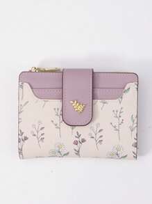 Suphiar Leaf Metal Button Bifold Wallet Minimalist And Practical Multi-Function For Women Mini Wallet Purse Wallet Small Wallet Cute Wallet
