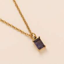 CIREY 18K Gold Plated Rectangle Birthstone Pendant Necklace With Colorful Cubic Zirconia For Women, Titanium Steel
